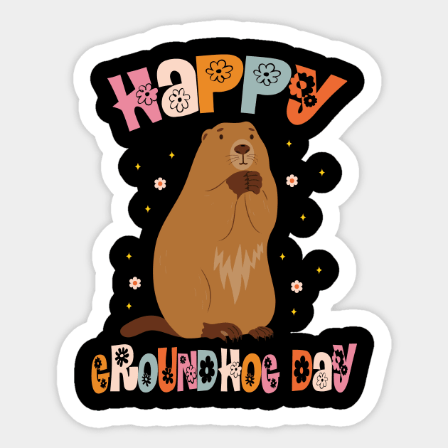 Groovy Happy Groundhog Day 2024 Cute Ground Hog Funny Holiday Sticker by JUST PINK